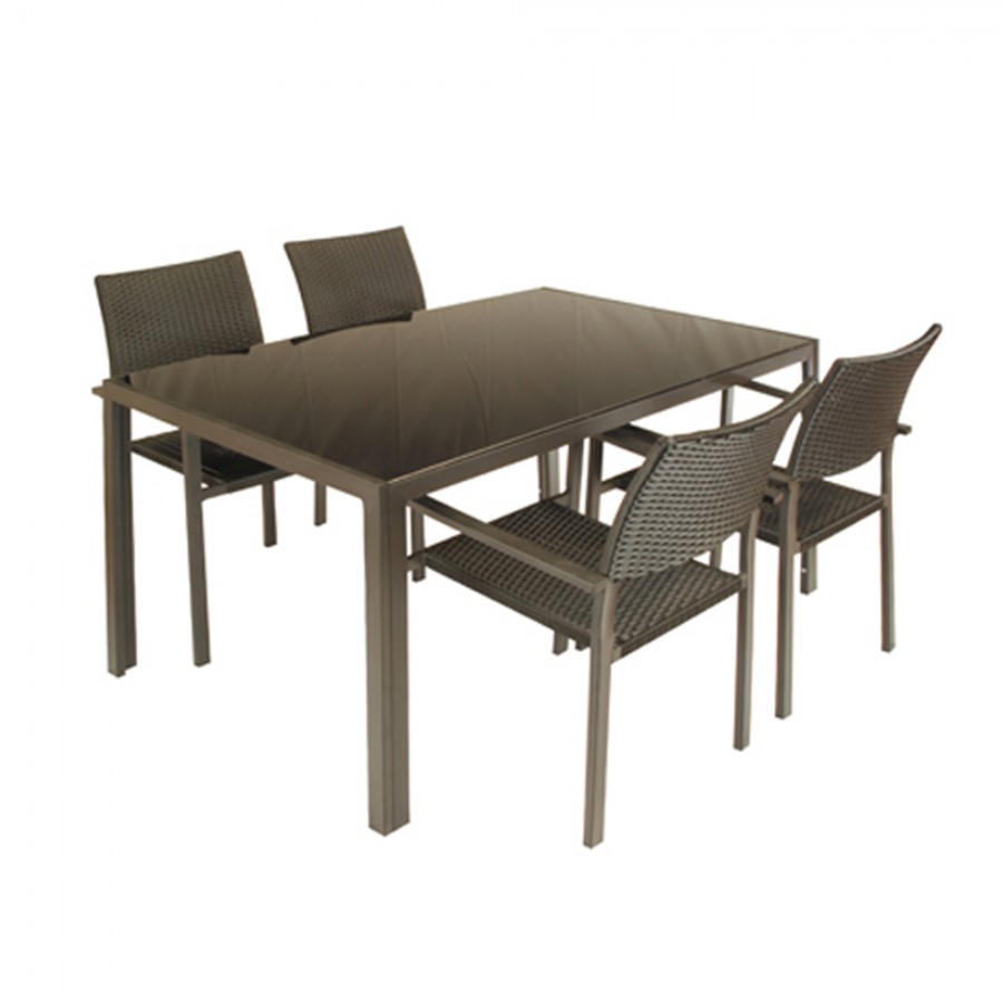 Τραπέζι Αλουμινίου Με Μαύρο Τζάμι Unigreen Milano 19631